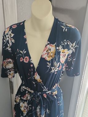 Maurices Navy Floral Wrap Jumpsuit